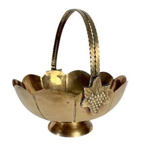 Brass Pedestal Lotus Bowl VTG 80s Footed Regency Kitchen Home Decor Metalware